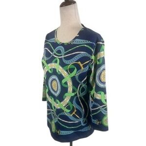 New J.McLaughlin Signature Tee 3/4 Sleeve Nautical Print Top Size Large $178